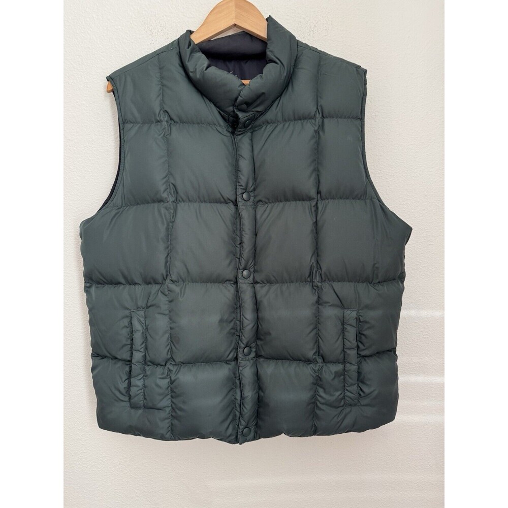 Lands End Down Puffer Vest Mens Large Blue Green Front Pockets Outdoor Gorpcore